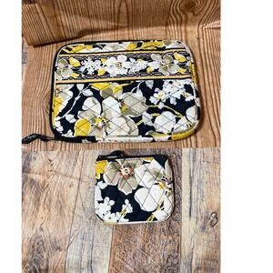 Vera Bradley Tech Case‎ & Coin Purse Set – Yellow/Black Floral – Quilted Cotton